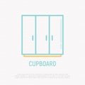 Cupboard, wardrobe thin line icon. Modern vector illustration of furniture, element of interior