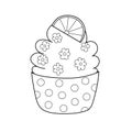 Doodle cupcake with an orange slice on the top isolated element