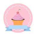 Cupcake badge. Flat vector label illustration