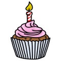 Cupcake Birthday Candle Cake Vector Doodle Illustration Royalty Free Stock Photo