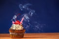 Cupcake with blown out candles on top Royalty Free Stock Photo