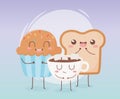 Cupcake bread and chocolate cup kawaii food cartoon character design