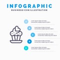 Cupcake, Cake, Love Blue Infographics Template 5 Steps. Vector Line Icon template