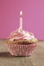 Cupcake with candle Royalty Free Stock Photo