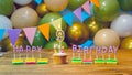 Cupcake with a candle one year old, Greeting colorful card happy birthday to the child 1 year old, birthday cupcake with candles Royalty Free Stock Photo