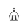 Cupcake with candle outline icon