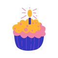 cupcake with candle vector illustration. Birthday celebration cupcake icon with candle symbol Royalty Free Stock Photo