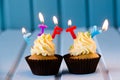 Cupcake with a candles for 50 - fiftieth birthday Royalty Free Stock Photo