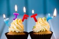 Cupcake with a candles for 50 - fiftieth birthday Royalty Free Stock Photo