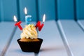 Cupcake with a candles for 10 - tenth birthday Royalty Free Stock Photo