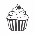 Cupcake cartoon illustration with black and white color Royalty Free Stock Photo