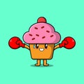 Cupcake cartoon playing sport with boxing gloves Royalty Free Stock Photo