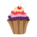 Cupcake with cherries. Vector. Flat Style