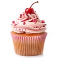 Cupcake with cherry on top isolated on white background Royalty Free Stock Photo