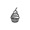 Cupcake with a cherry vector icon. Cute cupcake isolated on white background. Line art. Vector format Royalty Free Stock Photo