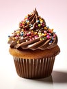 Cupcake with chocolate cream and sprinkles Royalty Free Stock Photo