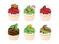 Christmas cupcakes icon set vector Royalty Free Stock Photo