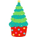 cupcake christmas tree line art doodle