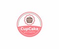 Cupcake circle emblem logo design. Muffins with berries vector design