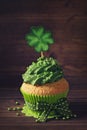 Cupcake with clover cakepick Royalty Free Stock Photo