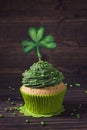Cupcake with clover cakepick Royalty Free Stock Photo