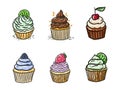 Cupcake collection set hand drawn vector illustration. Isolated on white background.