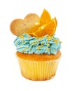 Cupcake with cookies and slices of orange isolated on white Royalty Free Stock Photo