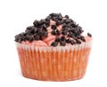 Cupcake covered with chocolate sprinkles against white background Royalty Free Stock Photo