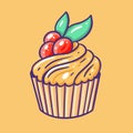 Cupcake with cranberry. Hand draw vector illustration. Cartoon style. Royalty Free Stock Photo