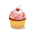 Cupcake with cream and cherry on top