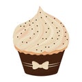 Cupcake with cream and cute baw, tasty delicious dessert isolated on white background. Sweet food, celebration. Clipart, design