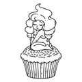 Cupcake cream fairy. Cute girl on cupcake