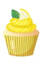 Cupcake with cream, lemon and mint leaf