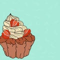 Cupcake with cream and strawberries