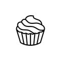 Cupcake with cream vector icon. Cute outlined cupcake isolated on white background. Line art. Vector format Royalty Free Stock Photo