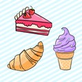 Cupcake croissant cake and icecream vector