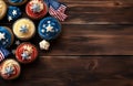 Cupcake decorated with american flag for happy Independence Day 4th july background. Holidays table top view Royalty Free Stock Photo