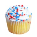 cupcake decorated in patriotic red, white and blue, isolated