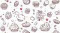 Cupcake doodle seamless pattern. Vector hand drawn illustration Royalty Free Stock Photo