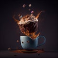 a cupcake exploding out of a coffee cup Royalty Free Stock Photo