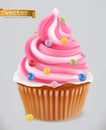 Cupcake, fairy cake. 3d vector icon