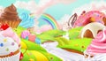 Cupcake, fairy cake. Sweet landscape, vector background Royalty Free Stock Photo