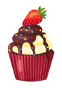 Cupcake, fairy cake. Sweet pastries decorated with strawberry and chocolate