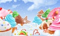 Cupcake, fairy cake. Winter sweet landscape. Christmas background. 3d vector Royalty Free Stock Photo