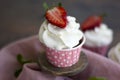 Cupcake with fresh strawberries. Royalty Free Stock Photo