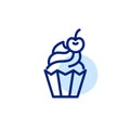 Cupcake with frosting and cherry on top. Yummy sweet treat. Pixel perfect, editable stroke line icon Royalty Free Stock Photo