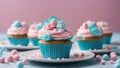 cupcake with frosting pastel blue and pink cupcakes with baby themed decorations