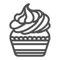 Cupcake frosting, whipped cream, buttercream line icon, pastry concept, muffin vector sign on white background, outline