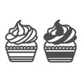 Cupcake frosting, whipped cream, buttercream line and solid icon, pastry concept, muffin vector sign on white background