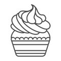 Cupcake frosting, whipped cream, buttercream thin line icon, pastry concept, muffin vector sign on white background